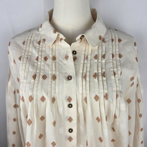 Fatface Elsie Ivory Dobby Blouse Sz 8 Cotton Balloon Long Sleeve Boho Chic - Picture 5 of 13
